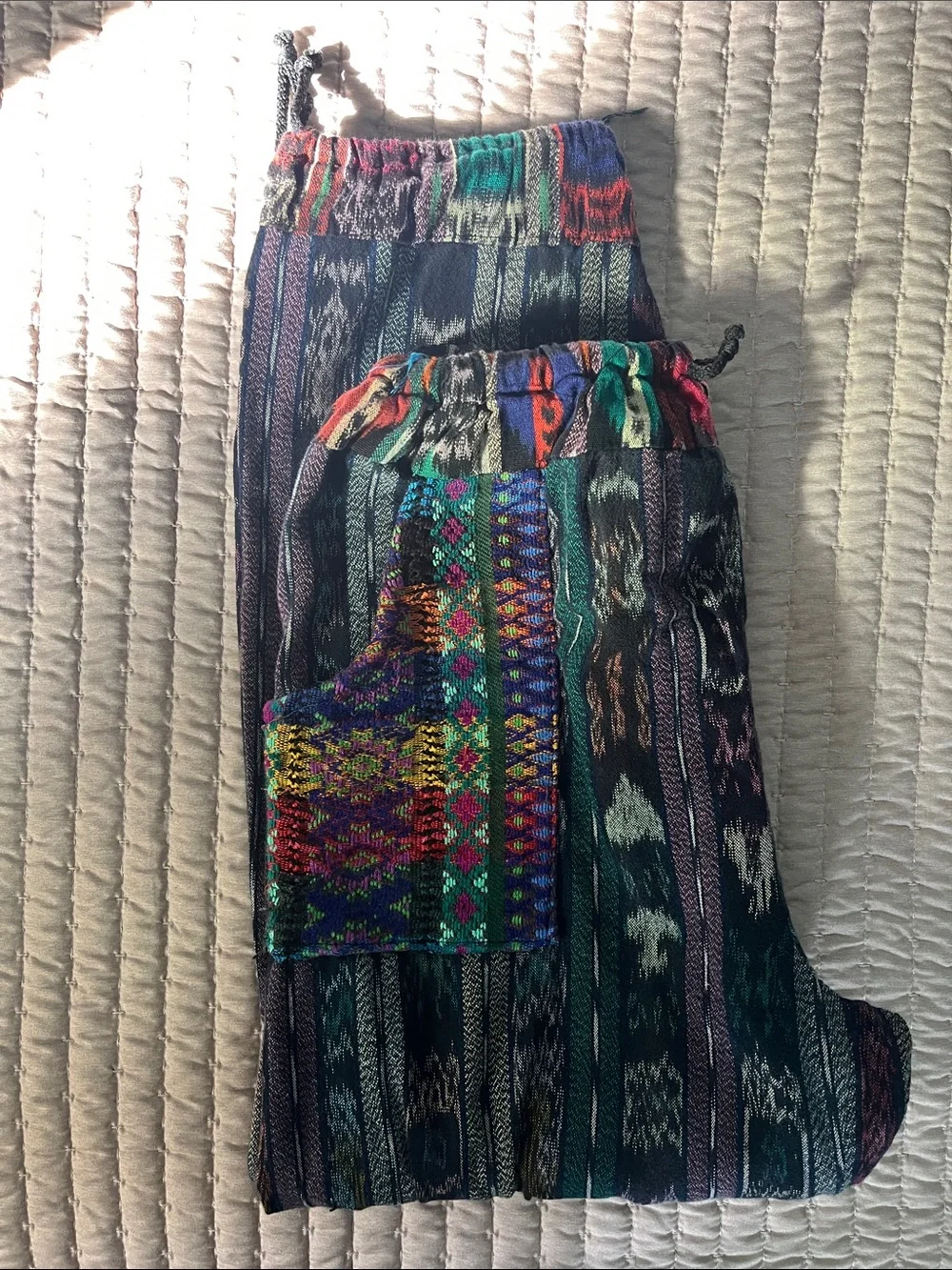 Boho Embroidered Stripe Jogger Pants - Multicolor